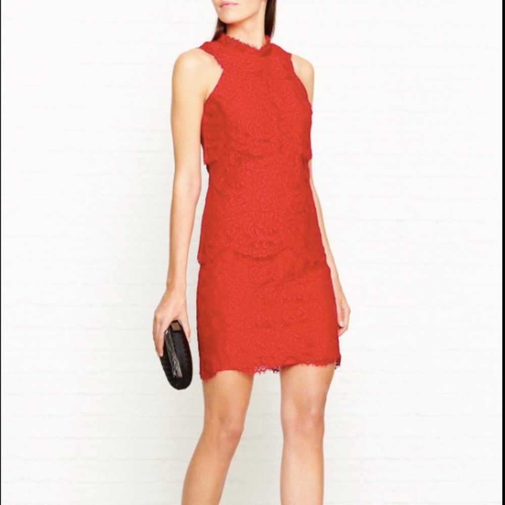 Reiss Sophia Tiered Lace Overlay Sleeveless Dress